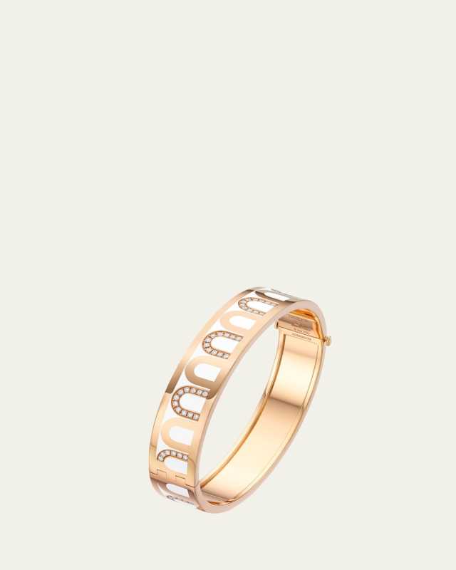 L'Arc de DAVIDOR Bangle GM in 18K Rose Gold with Neige Lacquered Ceramic and Colonnato Diamonds
